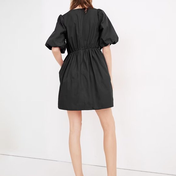 Madewell Poplin Crewneck Bubble-Sleeve Mini Dress w/ POCKETS - Black Size 2 - Picture 3 of 8